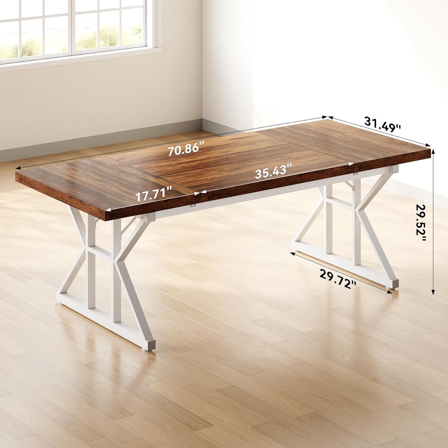 70.8-Inch Large Executive Desk, Modern Computer Office Desk, Wooden Writing Desk Study Table for Home Office-2