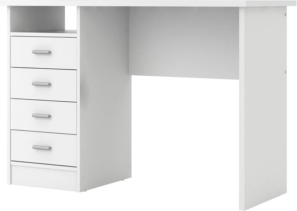 4-Drawer Desk, Modern White Office Writing Desk with Storage, Compact and Functional Desk for Home or Office-2