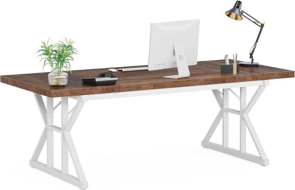 70.8-Inch Large Executive Desk, Modern Computer Office Desk, Wooden Writing Desk Study Table for Home Office-0