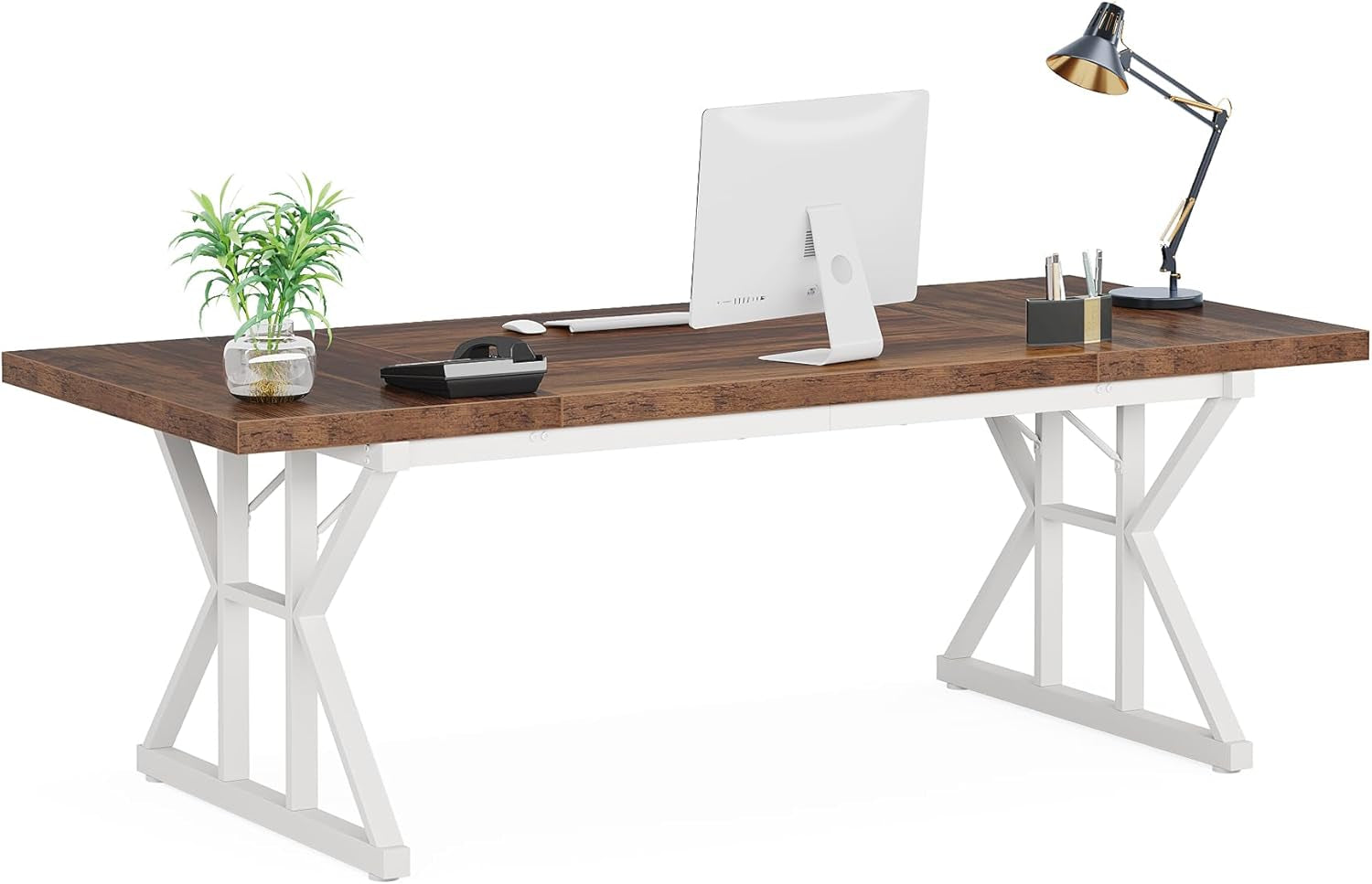 70.8-Inch Large Executive Desk, Modern Computer Office Desk, Wooden Writing Desk Study Table for Home Office-0