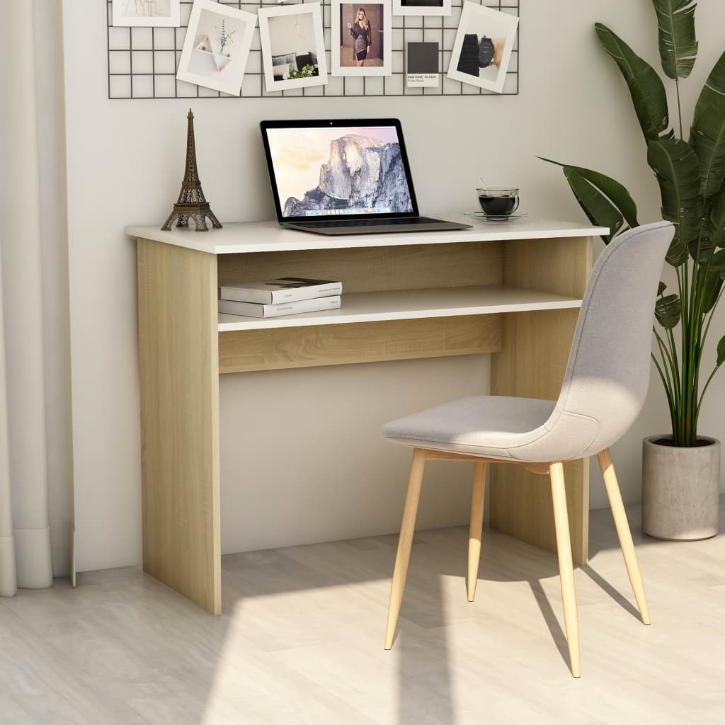 vidaXL Desk Computer Desk Standing Office Desk with Shelf Engineered Wood-13