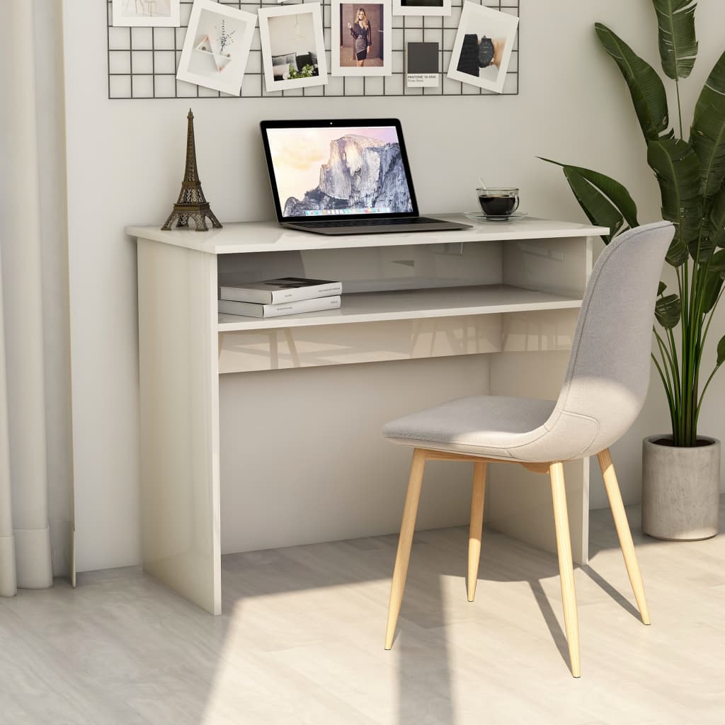 vidaXL Desk Computer Desk Standing Office Desk with Shelf Engineered Wood-10