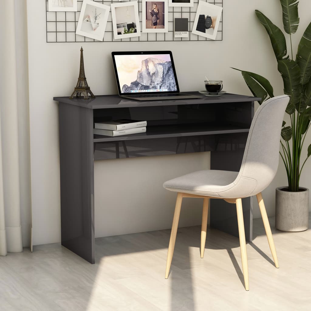 vidaXL Desk Computer Desk Standing Office Desk with Shelf Engineered Wood-9