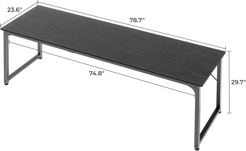 Computer Desk, 80 Inch Office Desk, Gaming Desk with Storage, Writing Desk Work Desk for Home Office, Study, Long Simple Desk, Large Legroom, Metal Frame, Black-2