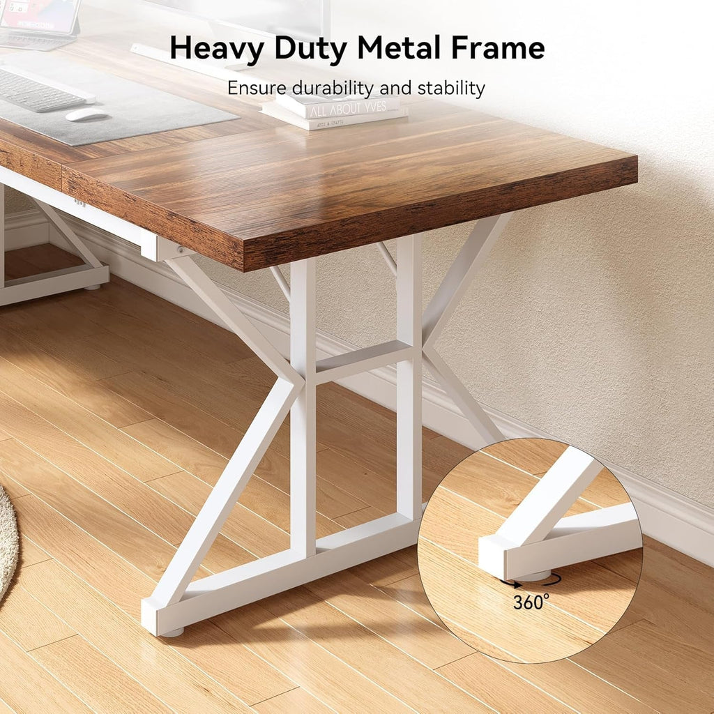 70.8-Inch Large Executive Desk, Modern Computer Office Desk, Wooden Writing Desk Study Table for Home Office-3