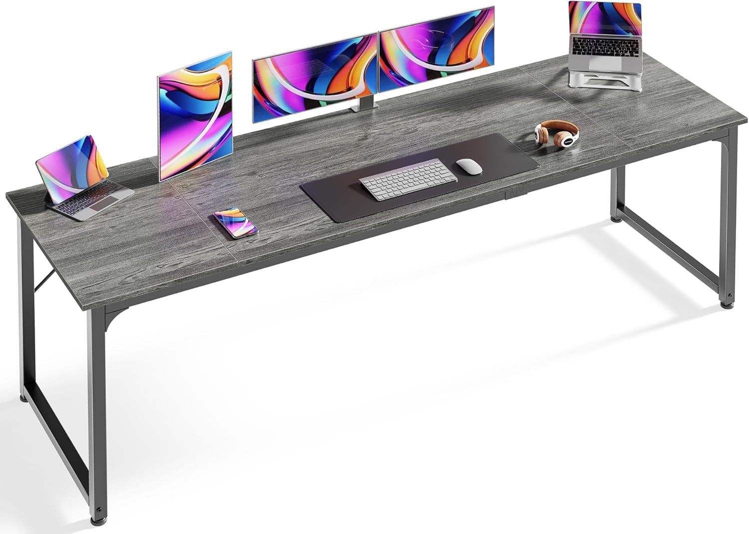 Computer Desk, 80 Inch Office Desk, Gaming Desk with Storage, Writing Desk Work Desk for Home Office, Study, Long Simple Desk, Large Legroom, Metal Frame, Grey-0