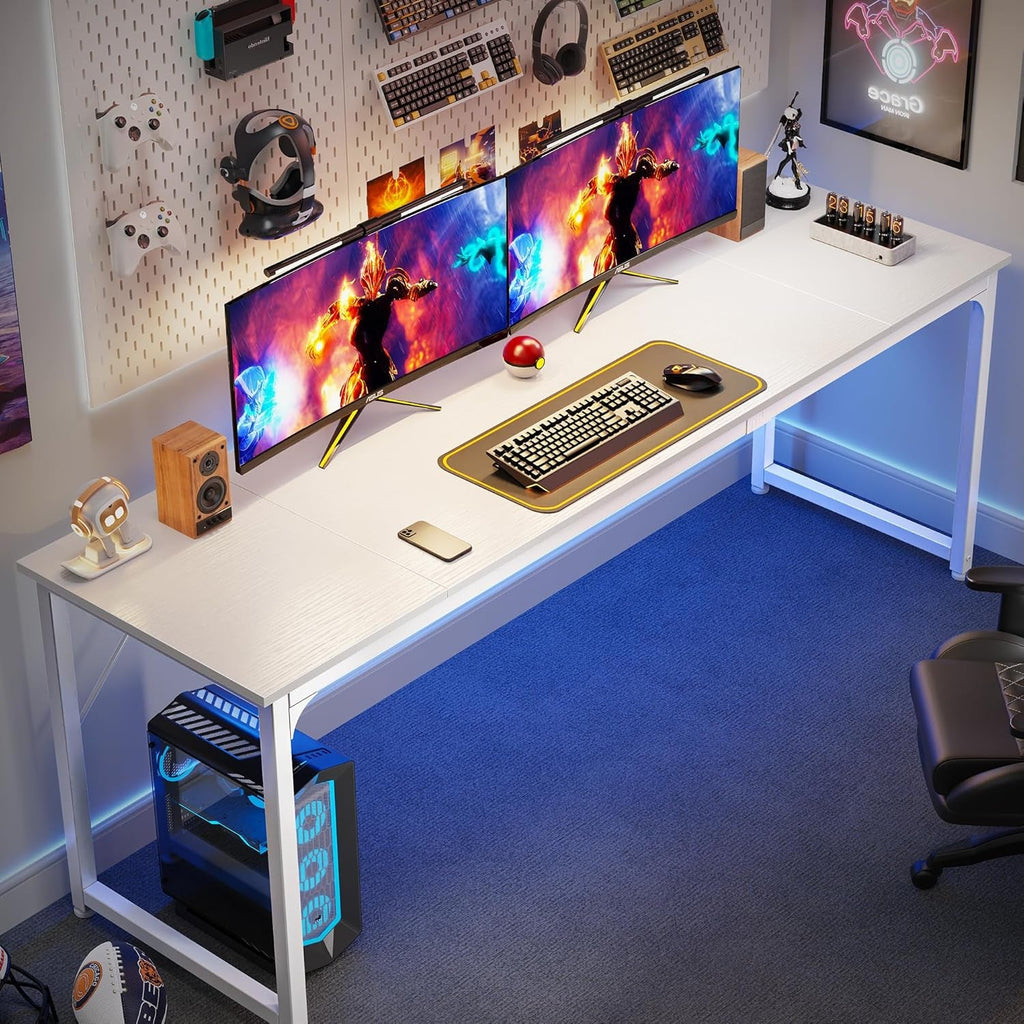 Computer Desk, 80 Inch Office Desk, Gaming Desk with Storage, Writing Desk Work Desk for Home Office, Study, Long Simple Desk, Large Legroom, Metal Frame, White-3