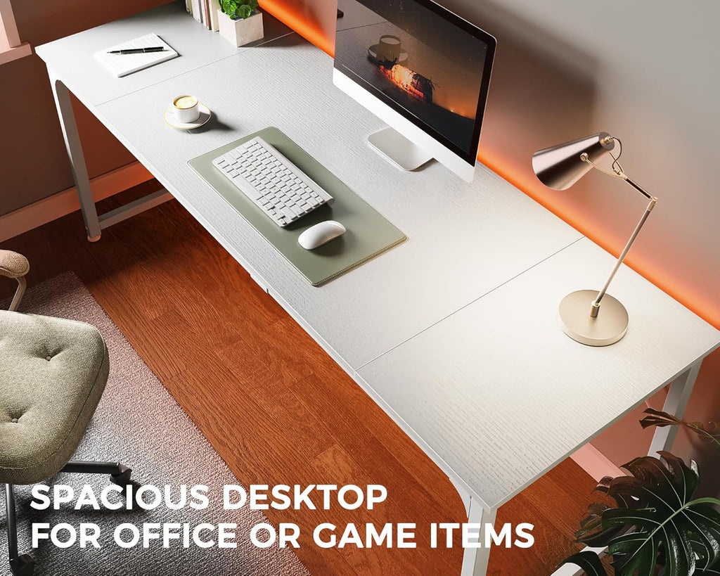 Computer Desk, 80 Inch Office Desk, Gaming Desk with Storage, Writing Desk Work Desk for Home Office, Study, Long Simple Desk, Large Legroom, Metal Frame, White-4